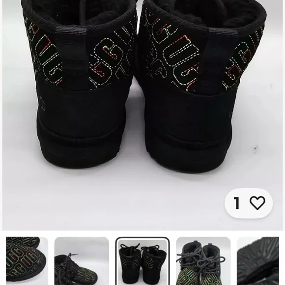 UGG 7C Signature Boots Black &Multicolor Leather w/side Zip - Picture 3 of 10